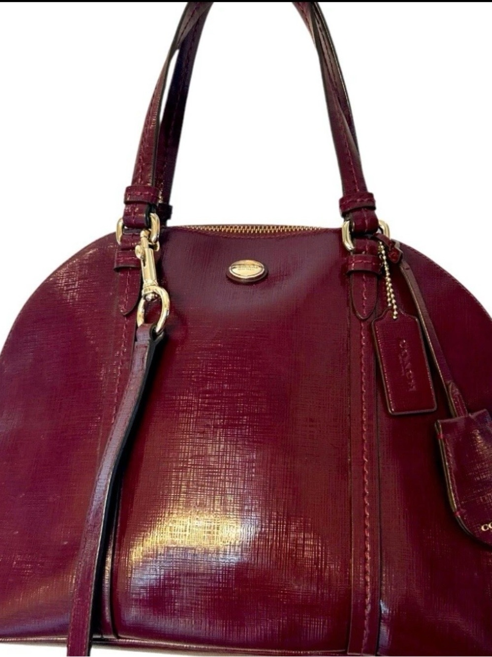 Coach Burgundy Leather Dome Satchel with Gold Hardware